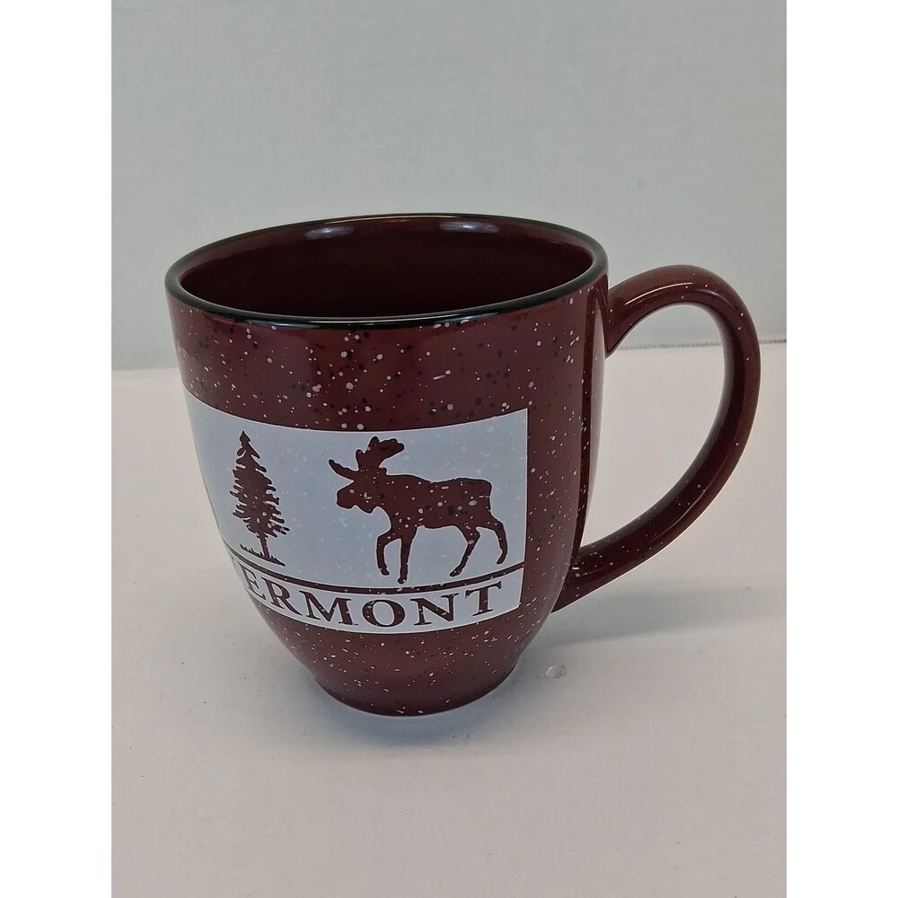 M Ware Vermont Moose Coffee Mug 12 oz Burgundy Speckled Ceramic Cabin Rustic GUC